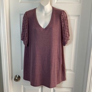 Embellished Short Lace  Sleeve Blouse Textured in Mauve Plus Size 2XL